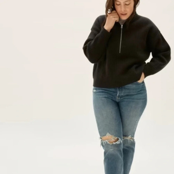 New Everlane The Felted Merino Half Zip Sweater Black - Picture 1 of 8